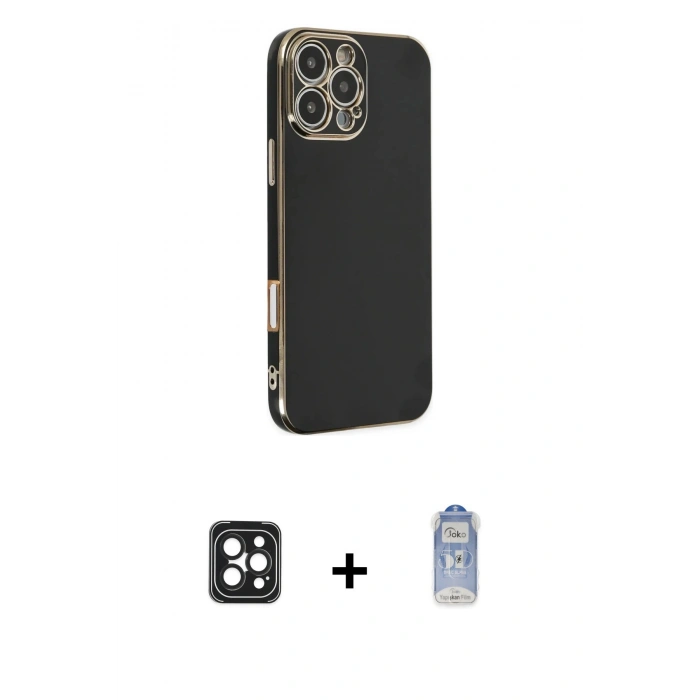 MARSİLYAN™- iPhone 16 Pro Max Kılıf Yankı Serisi - Siyah Joko Magic 5D Cam + PVD Metal Kamera Lens - SH