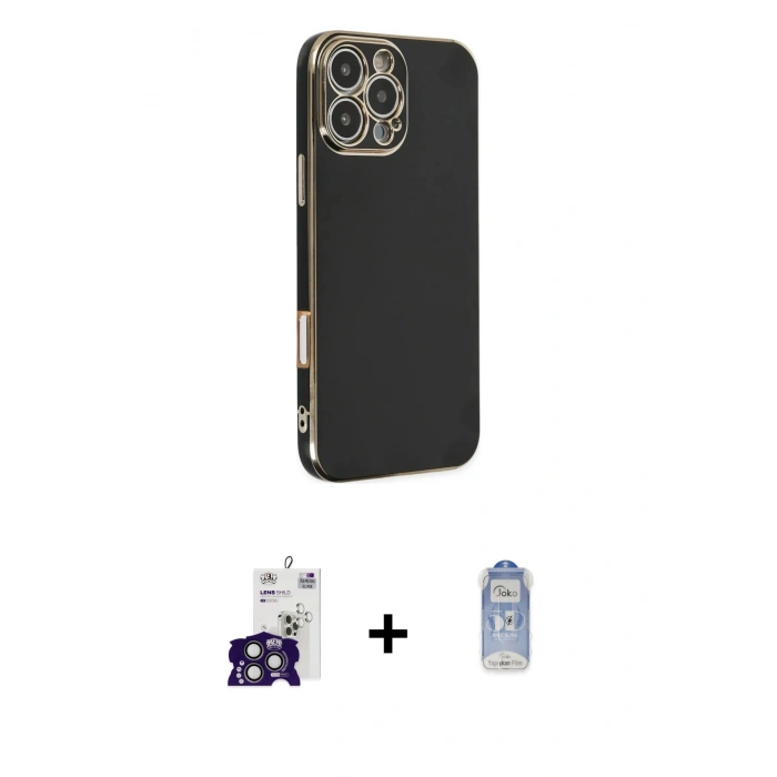 MARSİLYAN™- iPhone 16 Pro Max Kılıf Yankı Serisi - Siyah Joko Magic 5D Cam + Bilvis Titan Kamera Lens - TMGI