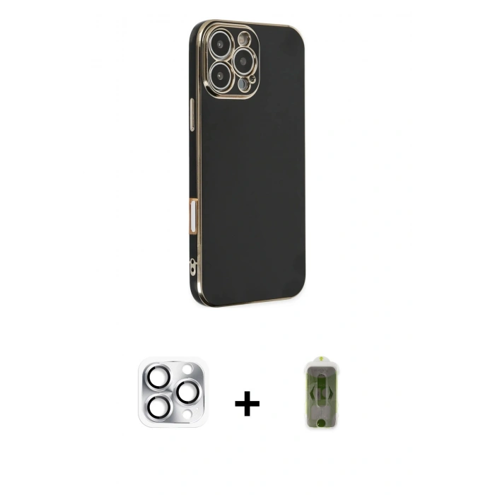 MARSİLYAN™- iPhone 16 Pro Max Kılıf Yankı Serisi - Siyah Joko Magic 5D Hayalet Cam + Gümüş Pers Alüminyum Kamera Lens