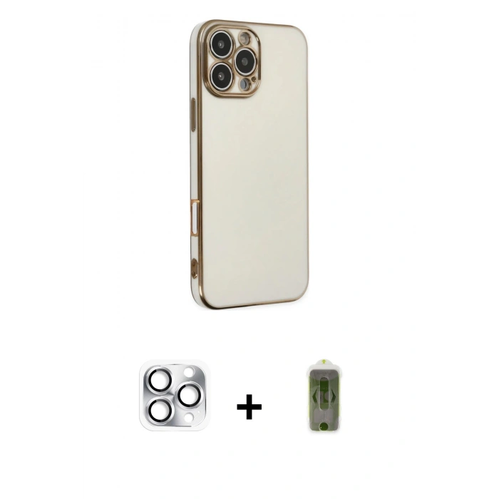 MARSİLYAN™- iPhone 16 Pro Max Kılıf Yankı Serisi - Siyah Joko Magic 5D Hayalet Cam + Gümüş Pers Alüminyum Kamera Lens