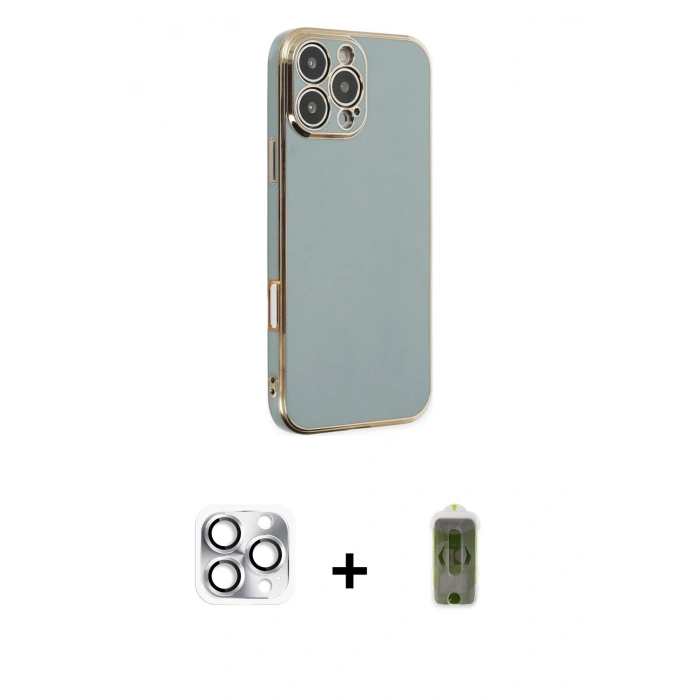 MARSİLYAN™- iPhone 16 Pro Max Kılıf Yankı Serisi - Siyah Joko Magic 5D Hayalet Cam + Gümüş Pers Alüminyum Kamera Lens