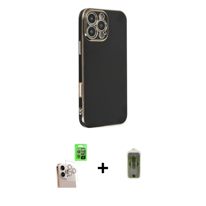 MARSİLYAN™- iPhone 16 Pro Max Kılıf Yankı Serisi - Siyah Joko Magic 5D Hayalet Cam + Natural Grey Raze Metal Kamera Lens