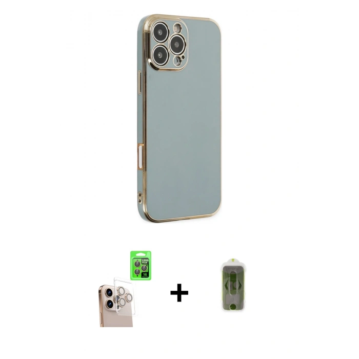 MARSİLYAN™- iPhone 16 Pro Max Kılıf Yankı Serisi - Siyah Joko Magic 5D Hayalet Cam + Natural Grey Raze Metal Kamera Lens