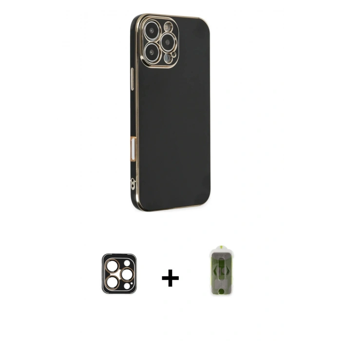 MARSİLYAN™- iPhone 16 Pro Max Kılıf Yankı Serisi - Siyah Joko Magic 5D Hayalet Cam + PVD Metal Kamera Lens - GD