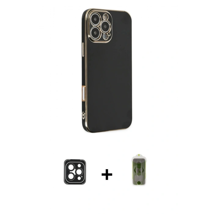 MARSİLYAN™- iPhone 16 Pro Max Kılıf Yankı Serisi - Siyah Joko Magic 5D Hayalet Cam + PVD Metal Kamera Lens - SH