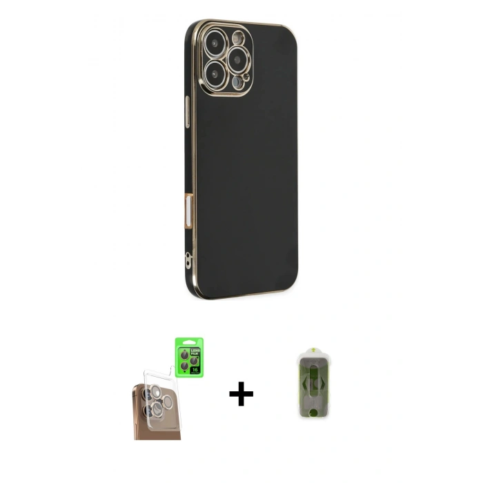 MARSİLYAN™- iPhone 16 Pro Max Kılıf Yankı Serisi - Siyah Joko Magic 5D Hayalet Cam + Raze Metal Kamera Lens - CLTM