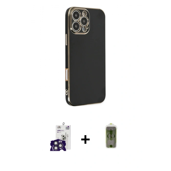 MARSİLYAN™- iPhone 16 Pro Max Kılıf Yankı Serisi - Siyah Joko Magic 5D Hayalet Cam + Titanyum Gri Bilvis Titan Kamera Lens