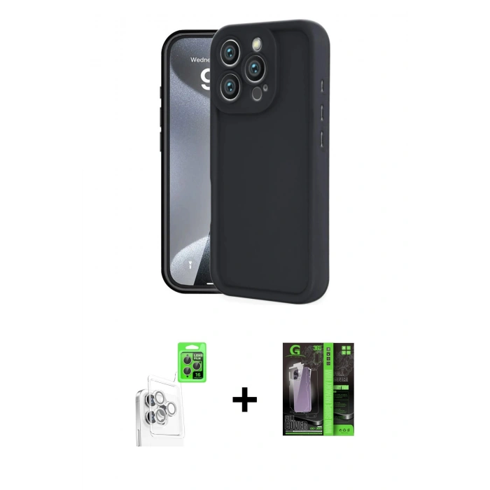 MARSİLYAN™- iPhone 16 Pro Max Kılıf Yankı Yansıma Özel Seri - Şeffaf 360 Full Body Arka Koruyucu + Beyaz Raze Metal Kamera Lens