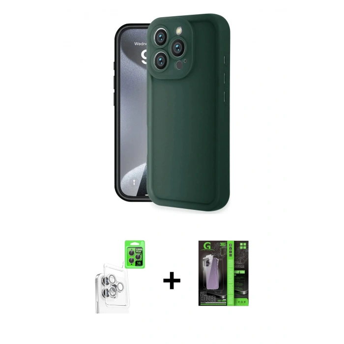 MARSİLYAN™- iPhone 16 Pro Max Kılıf Yankı Yansıma Özel Seri - Şeffaf 360 Full Body Arka Koruyucu + Beyaz Raze Metal Kamera Lens