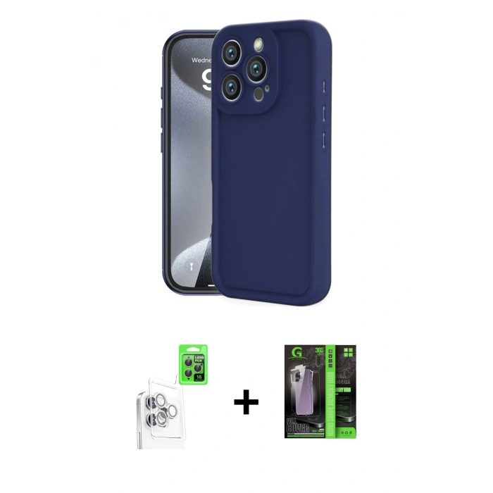 MARSİLYAN™- iPhone 16 Pro Max Kılıf Yankı Yansıma Özel Seri - Şeffaf 360 Full Body Arka Koruyucu + Beyaz Raze Metal Kamera Lens