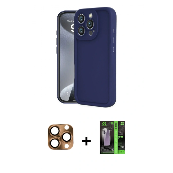 MARSİLYAN™- iPhone 16 Pro Max Kılıf Yankı Yansıma Özel Seri - Şeffaf 360 Full Body Arka Koruyucu + Çöl Titanyum Pers Alüminyum Kamera Lens