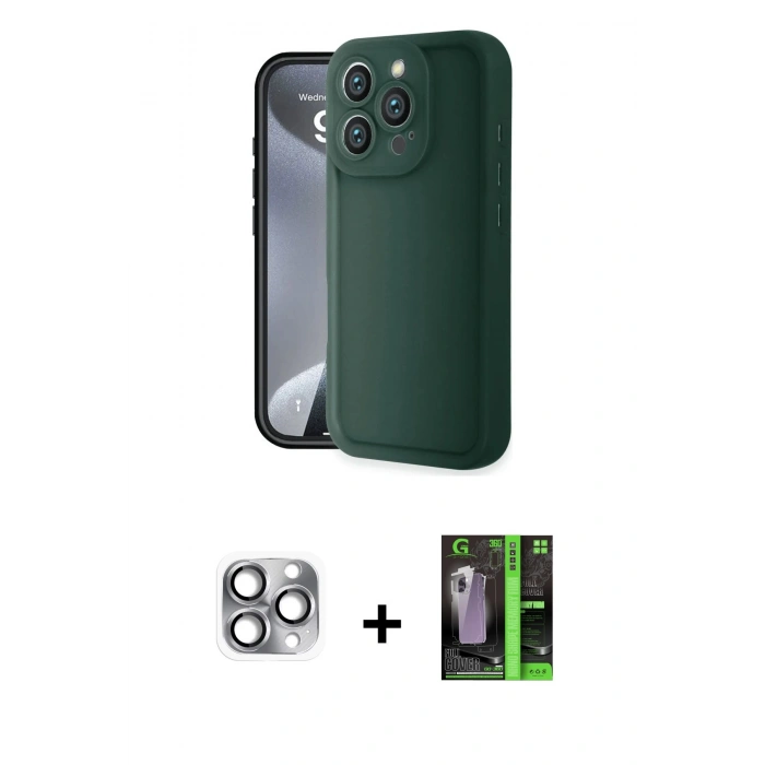 MARSİLYAN™- iPhone 16 Pro Max Kılıf Yankı Yansıma Özel Seri - Şeffaf 360 Full Body Arka Koruyucu + Pers Alüminyum Kamera Lens - GI