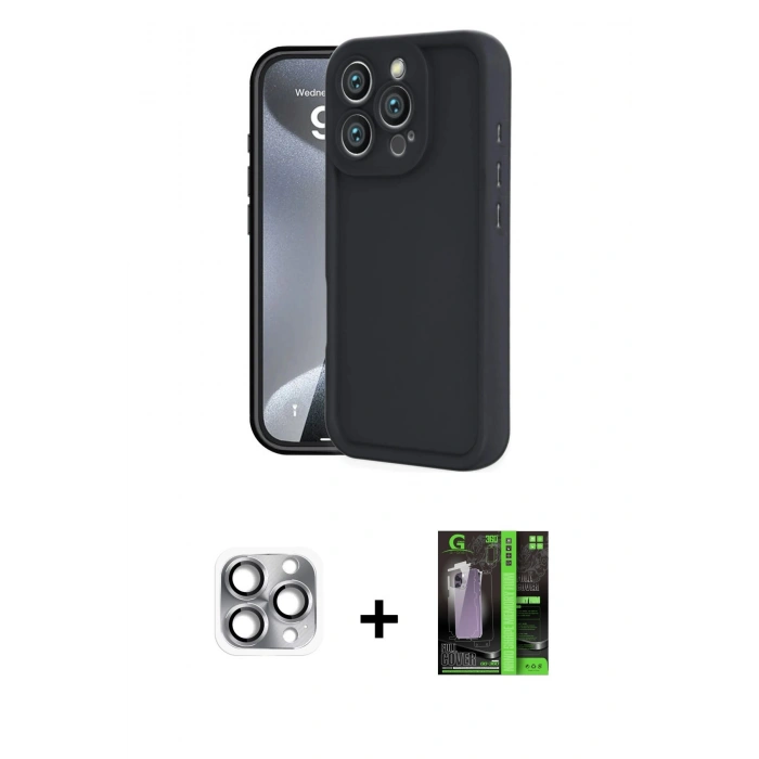 MARSİLYAN™- iPhone 16 Pro Max Kılıf Yankı Yansıma Özel Seri - Şeffaf 360 Full Body Arka Koruyucu + Pers Alüminyum Kamera Lens - GI