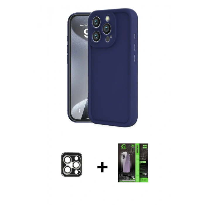 MARSİLYAN™- iPhone 16 Pro Max Kılıf Yankı Yansıma Özel Seri - Şeffaf 360 Full Body Arka Koruyucu + PVD Metal Kamera Lens - GS