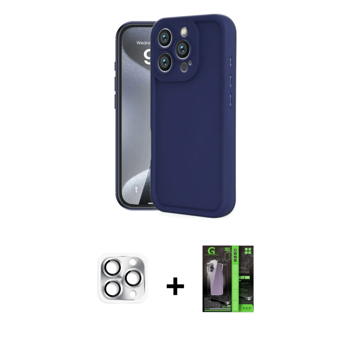 MARSİLYAN™- iPhone 16 Pro Max Kılıf Yankı Yansıma Özel Seri - Şeffaf 360 Full Body Arka Koruyucu + Pers Alüminyum Kamera Lens - GS