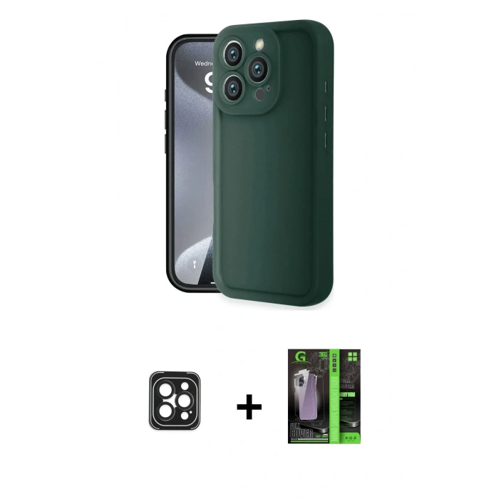 MARSİLYAN™- iPhone 16 Pro Max Kılıf Yankı Yansıma Özel Seri - Şeffaf 360 Full Body Arka Koruyucu + PVD Metal Kamera Lens - SH