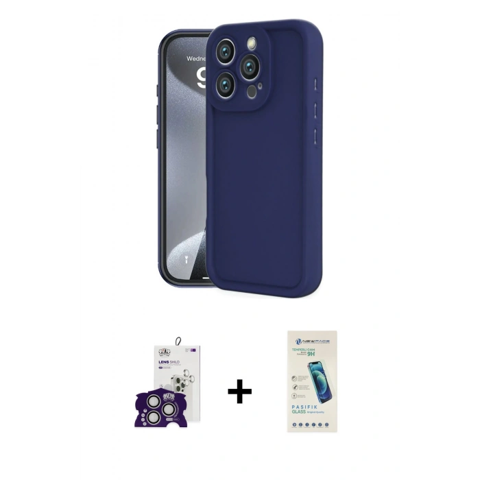 MARSİLYAN™- iPhone 16 Pro Max Kılıf Yankı Yansıma Özel Seri - Şeffaf Pasifik Cam Ekran Koruyucu + Bilvis Titan Kamera Lens - GS