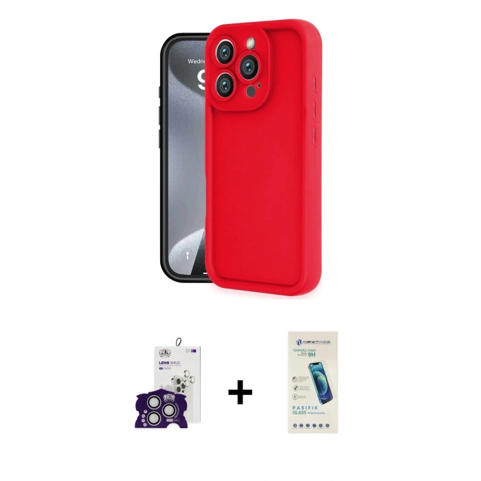 MARSİLYAN™- iPhone 16 Pro Max Kılıf Yankı Yansıma Özel Seri - Şeffaf Pasifik Cam Ekran Koruyucu + Bilvis Titan Kamera Lens - GS