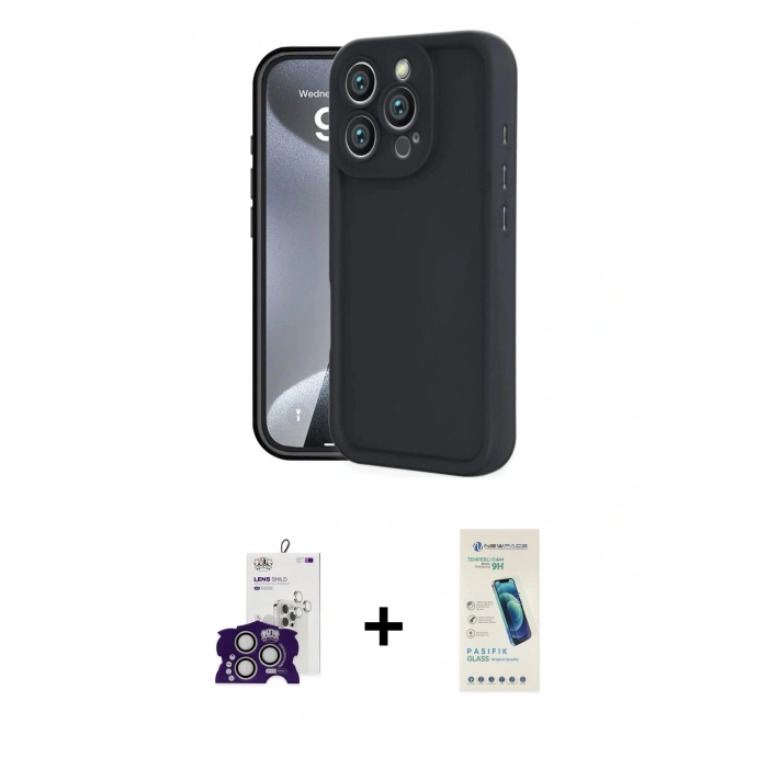 MARSİLYAN™- iPhone 16 Pro Max Kılıf Yankı Yansıma Özel Seri - Şeffaf Pasifik Cam Ekran Koruyucu + Bilvis Titan Kamera Lens - GS