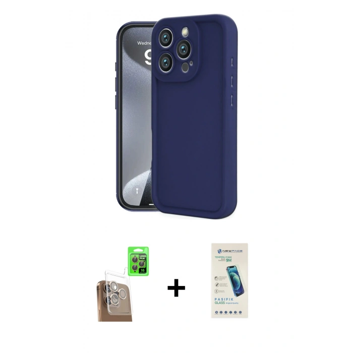 MARSİLYAN™- iPhone 16 Pro Max Kılıf Yankı Yansıma Özel Seri - Şeffaf Pasifik Cam Ekran Koruyucu + Raze Metal Kamera Lens - CLTM
