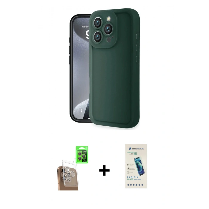 MARSİLYAN™- iPhone 16 Pro Max Kılıf Yankı Yansıma Özel Seri - Şeffaf Pasifik Cam Ekran Koruyucu + Raze Metal Kamera Lens - CLTM