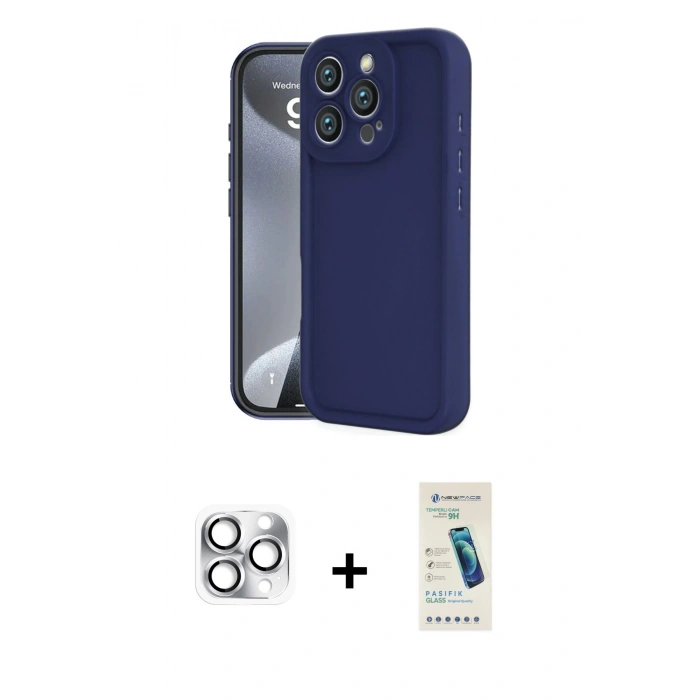 MARSİLYAN™- iPhone 16 Pro Max Kılıf Yankı Yansıma Özel Seri - Şeffaf Pasifik Cam Ekran Koruyucu + Pers Alüminyum Kamera Lens - GS