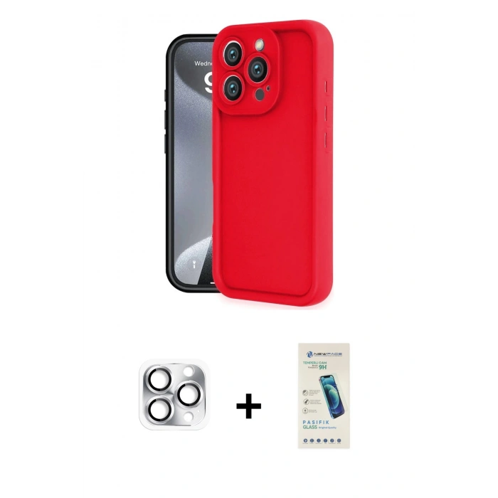 MARSİLYAN™- iPhone 16 Pro Max Kılıf Yankı Yansıma Özel Seri - Şeffaf Pasifik Cam Ekran Koruyucu + Pers Alüminyum Kamera Lens - GS