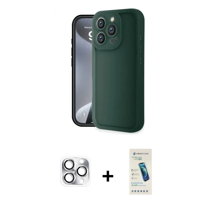 MARSİLYAN™- iPhone 16 Pro Max Kılıf Yankı Yansıma Özel Seri - Şeffaf Pasifik Cam Ekran Koruyucu + Pers Alüminyum Kamera Lens - GS