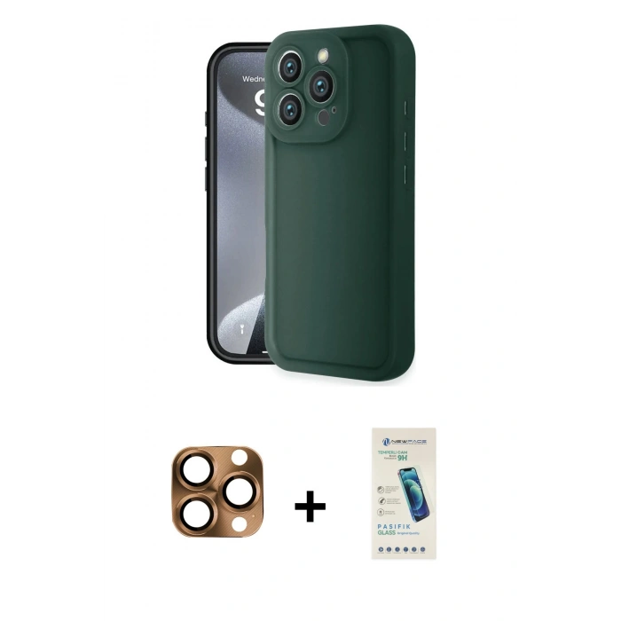 MARSİLYAN™- iPhone 16 Pro Max Kılıf Yankı Yansıma Özel Seri - Şeffaf Pasifik Cam Ekran Koruyucu + Pers Alüminyum Kamera Lens - CLTM
