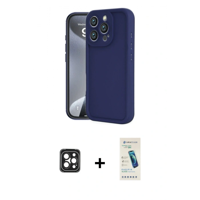 MARSİLYAN™- iPhone 16 Pro Max Kılıf Yankı Yansıma Özel Seri - Şeffaf Pasifik Cam Ekran Koruyucu + PVD Metal Kamera Lens - SH