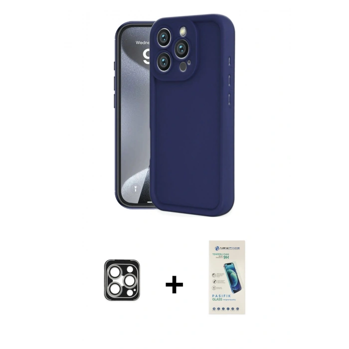 MARSİLYAN™- iPhone 16 Pro Max Kılıf Yankı Yansıma Özel Seri - Şeffaf Pasifik Cam Ekran Koruyucu + PVD Metal Kamera Lens - GS