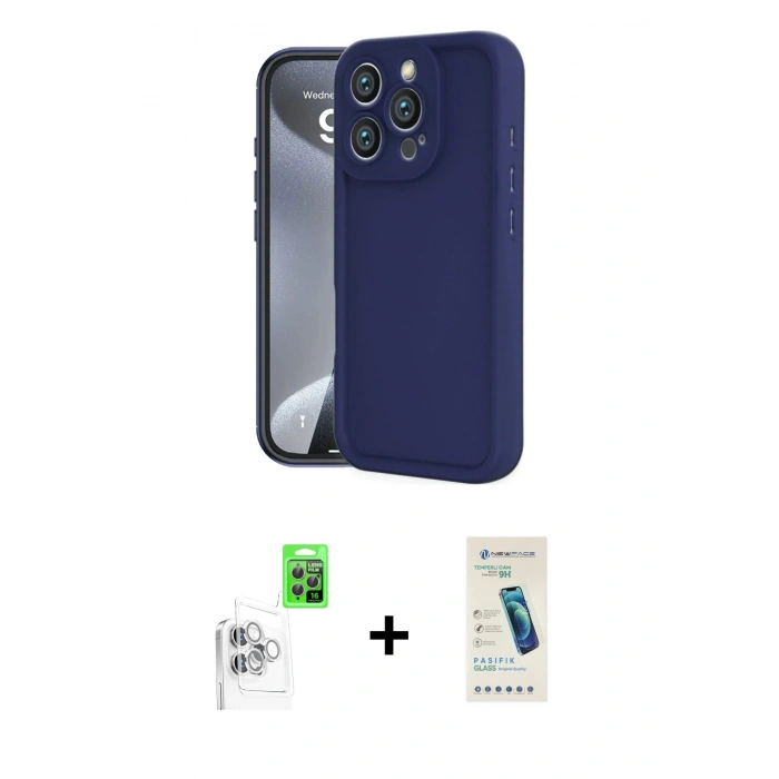 MARSİLYAN™- iPhone 16 Pro Max Kılıf Yankı Yansıma Özel Seri - Şeffaf Pasifik Cam Ekran Koruyucu + Raze Metal Kamera Lens - BZ