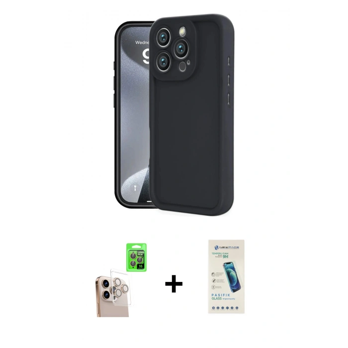 MARSİLYAN™- iPhone 16 Pro Max Kılıf Yankı Yansıma Özel Seri - Şeffaf Pasifik Cam Ekran Koruyucu + Raze Metal Kamera Lens - NLGY