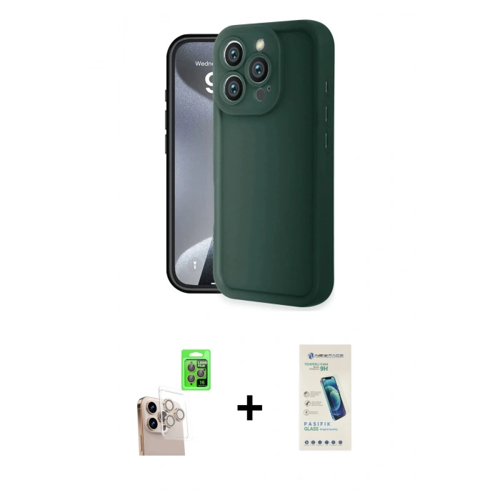 MARSİLYAN™- iPhone 16 Pro Max Kılıf Yankı Yansıma Özel Seri - Şeffaf Pasifik Cam Ekran Koruyucu + Raze Metal Kamera Lens - NLGY