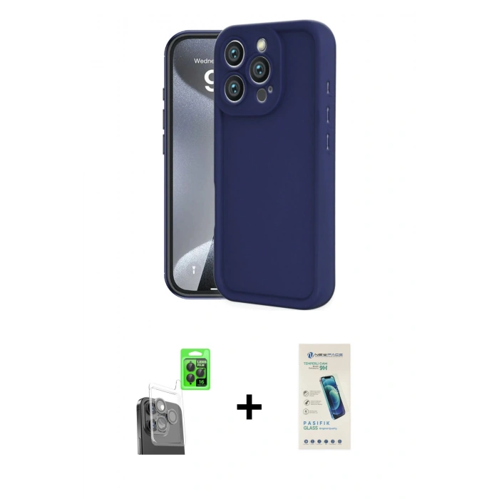 MARSİLYAN™- iPhone 16 Pro Max Kılıf Yankı Yansıma Özel Seri - Şeffaf Pasifik Cam Ekran Koruyucu + Raze Metal Kamera Lens - SH