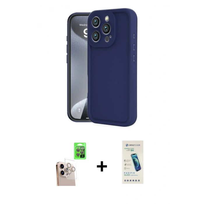 MARSİLYAN™- iPhone 16 Pro Max Kılıf Yankı Yansıma Özel Seri - Şeffaf Pasifik Cam Ekran Koruyucu + Raze Metal Kamera Lens - NLGY
