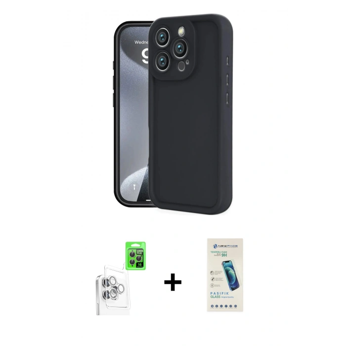 MARSİLYAN™- iPhone 16 Pro Max Kılıf Yankı Yansıma Özel Seri - Şeffaf Pasifik Cam Ekran Koruyucu + Raze Metal Kamera Lens - BZ