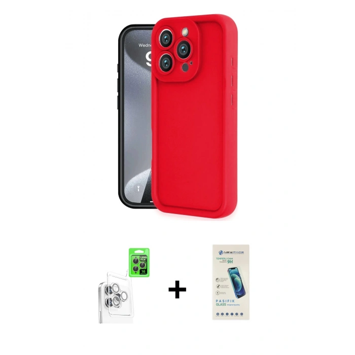 MARSİLYAN™- iPhone 16 Pro Max Kılıf Yankı Yansıma Özel Seri - Şeffaf Pasifik Cam Ekran Koruyucu + Raze Metal Kamera Lens - BZ