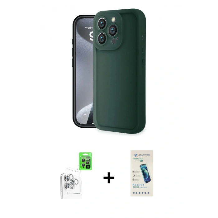 MARSİLYAN™- iPhone 16 Pro Max Kılıf Yankı Yansıma Özel Seri - Şeffaf Pasifik Cam Ekran Koruyucu + Raze Metal Kamera Lens - BZ