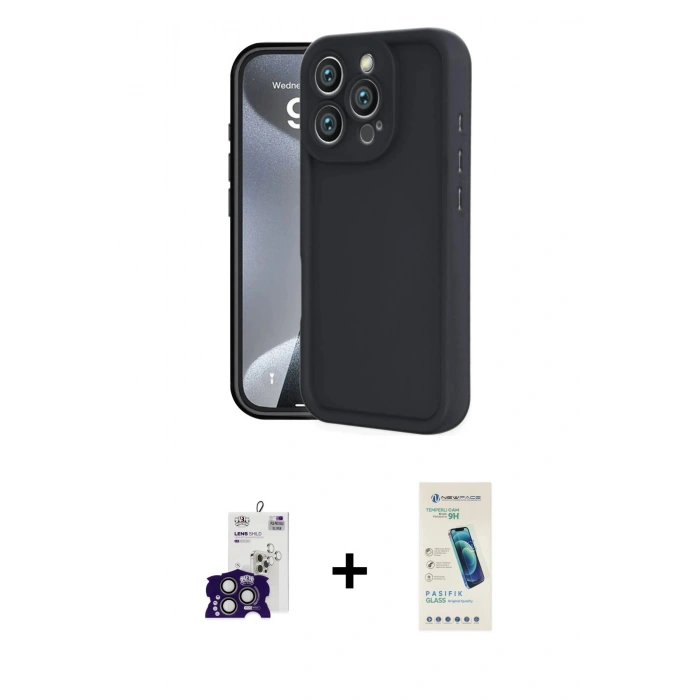 MARSİLYAN™- iPhone 16 Pro Max Kılıf Yankı Yansıma Özel Seri - Şeffaf Pasifik Cam Ekran Koruyucu + Bilvis Titan Kamera Lens - TMGI