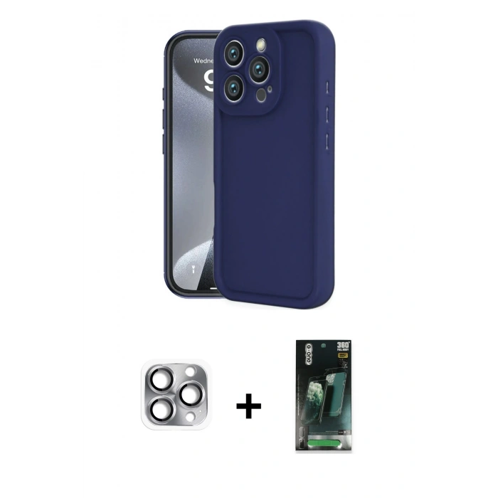 MARSİLYAN™- iPhone 16 Pro Max Kılıf Yankı Yansıma Özel Seri - Siyah 360 Mat Full Body Arka Koruyucu + Pers Alüminyum Kamera Lens - GI