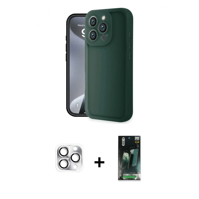 MARSİLYAN™- iPhone 16 Pro Max Kılıf Yankı Yansıma Özel Seri - Siyah 360 Mat Full Body Arka Koruyucu + Pers Alüminyum Kamera Lens - GS