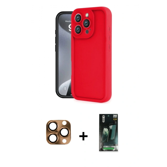 MARSİLYAN™- iPhone 16 Pro Max Kılıf Yankı Yansıma Özel Seri - Siyah 360 Mat Full Body Arka Koruyucu + Pers Alüminyum Kamera Lens - CLTM