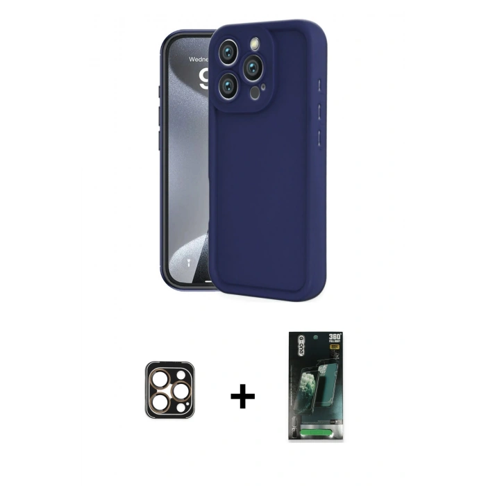 MARSİLYAN™- iPhone 16 Pro Max Kılıf Yankı Yansıma Özel Seri - Siyah 360 Mat Full Body Arka Koruyucu + PVD Metal Kamera Lens - GD