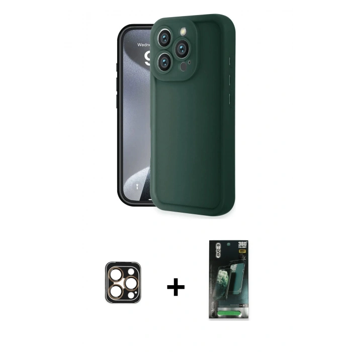 MARSİLYAN™- iPhone 16 Pro Max Kılıf Yankı Yansıma Özel Seri - Siyah 360 Mat Full Body Arka Koruyucu + PVD Metal Kamera Lens - GD