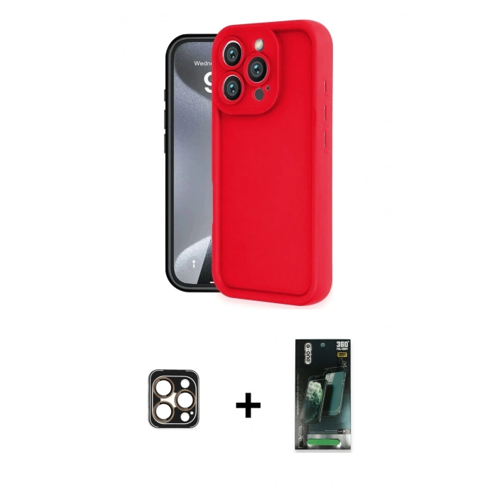 MARSİLYAN™- iPhone 16 Pro Max Kılıf Yankı Yansıma Özel Seri - Siyah 360 Mat Full Body Arka Koruyucu + PVD Metal Kamera Lens - GD