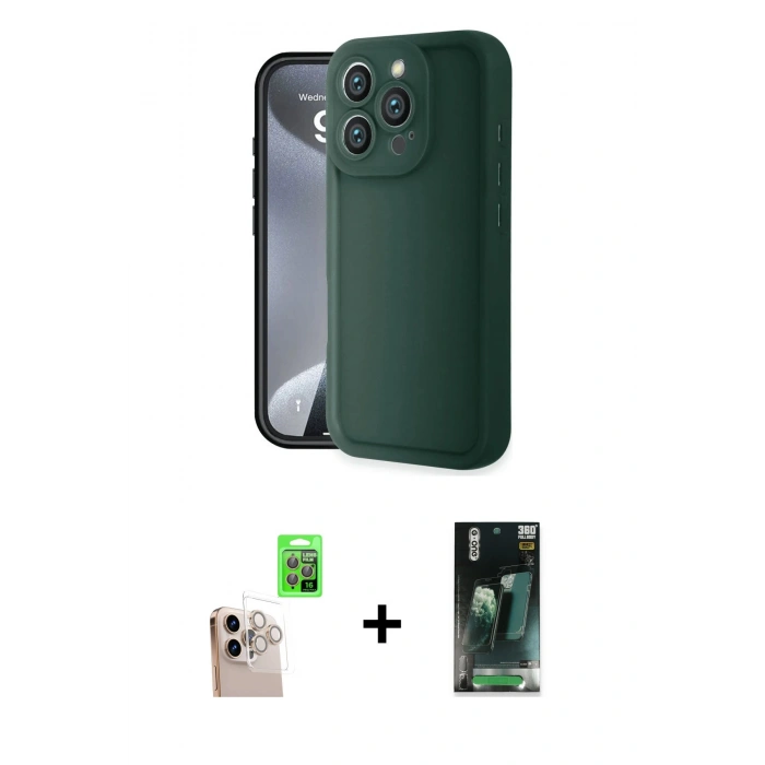MARSİLYAN™- iPhone 16 Pro Max Kılıf Yankı Yansıma Özel Seri - Siyah 360 Mat Full Body Arka Koruyucu + Raze Metal Kamera Lens - NLGY