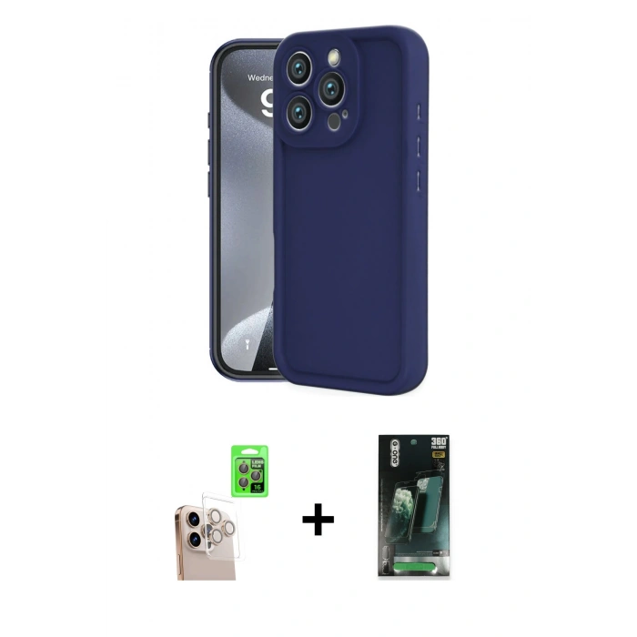 MARSİLYAN™- iPhone 16 Pro Max Kılıf Yankı Yansıma Özel Seri - Siyah 360 Mat Full Body Arka Koruyucu + Raze Metal Kamera Lens - NLGY