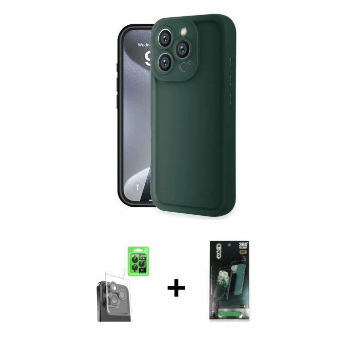 MARSİLYAN™- iPhone 16 Pro Max Kılıf Yankı Yansıma Özel Seri - Siyah 360 Mat Full Body Arka Koruyucu + Raze Metal Kamera Lens - SH