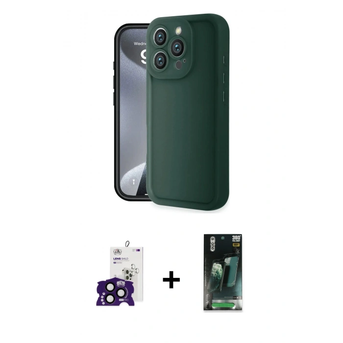 MARSİLYAN™- iPhone 16 Pro Max Kılıf Yankı Yansıma Özel Seri - Siyah 360 Mat Full Body Arka Koruyucu + Siyah Bilvis Titan Kamera Lens